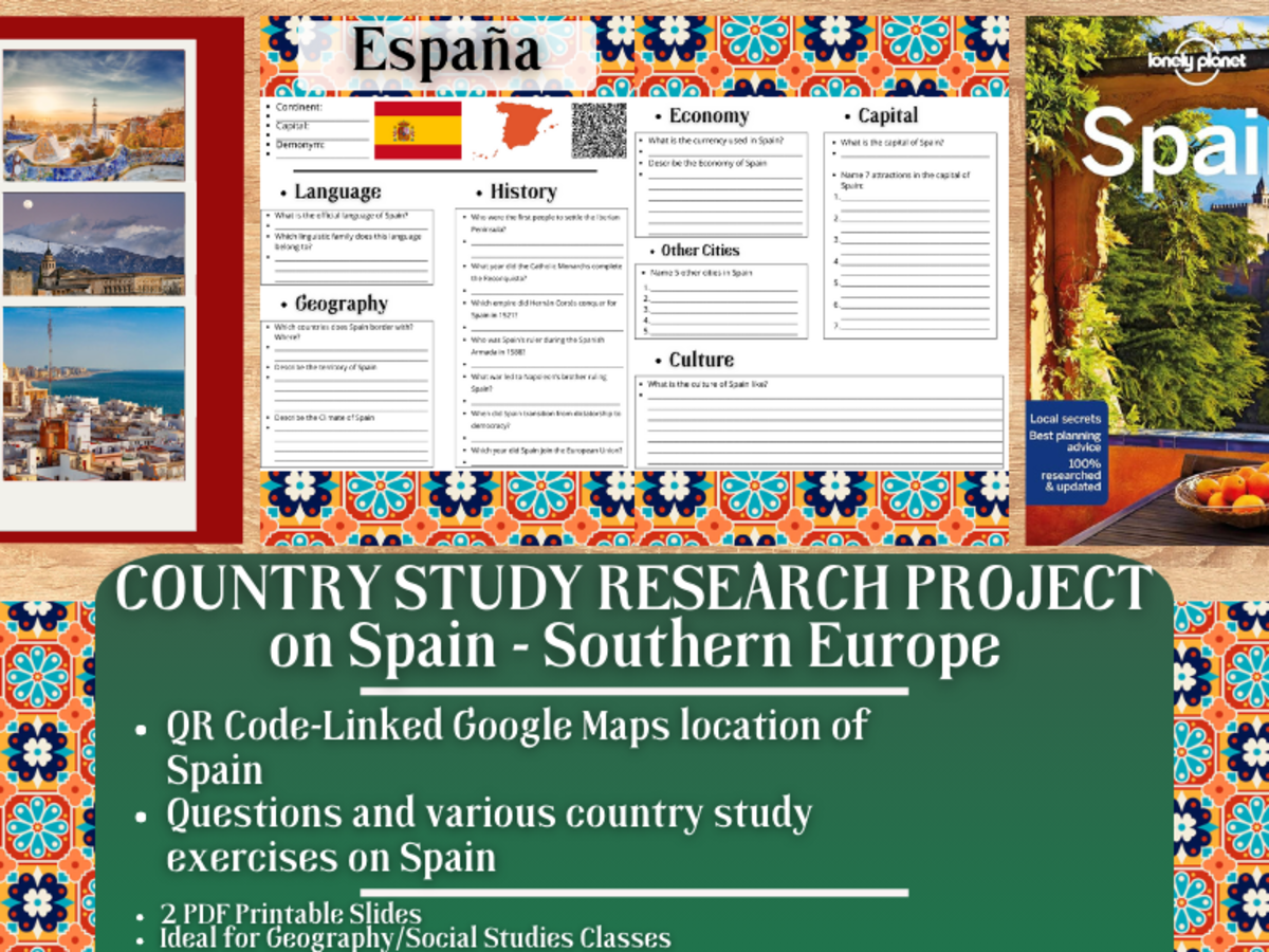 An educational teaching resource from Learning with Alan entitled Country Study Research Project - Spain - Southern Europe downloadable at Teach Simple.