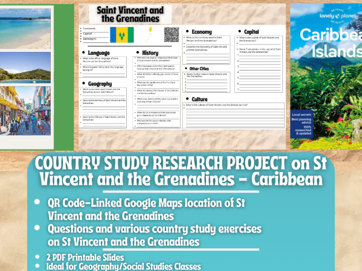An educational teaching resource from Learning with Alan entitled Country Study Research Project - St Vincent and the Grenadines downloadable at Teach Simple.