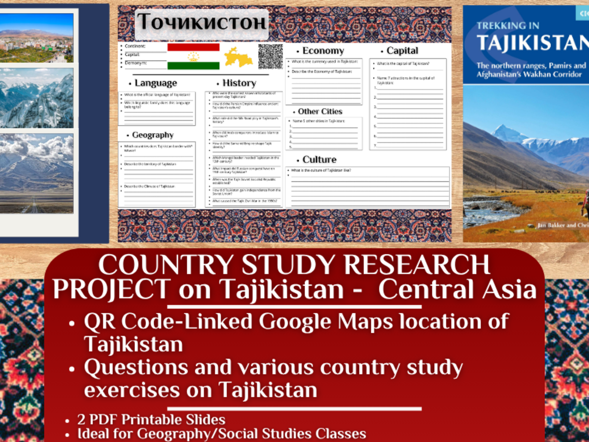 An educational teaching resource from Learning with Alan entitled Country Study Research Project - Tajikistan - Central Asia downloadable at Teach Simple.