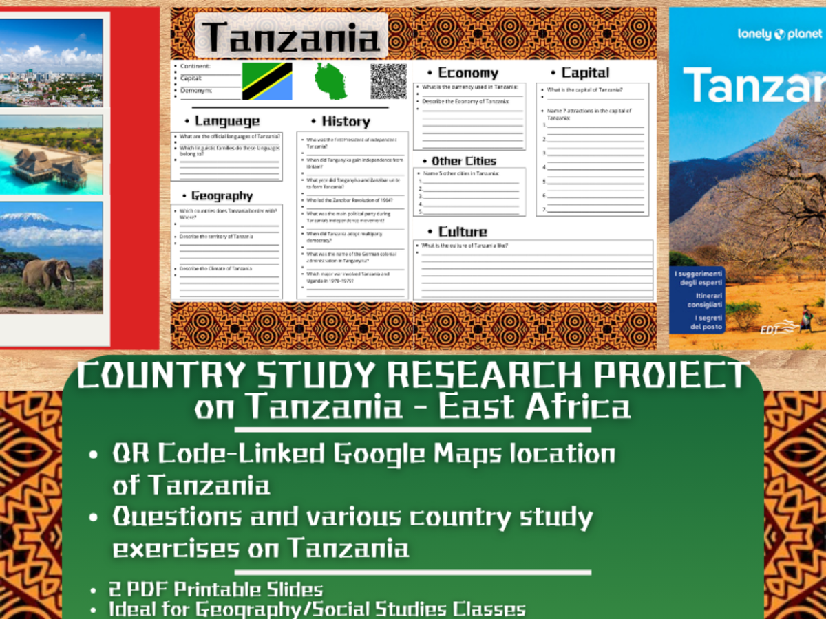 An educational teaching resource from Learning with Alan entitled Country Study Research Project - Tanzania - East Africa downloadable at Teach Simple.