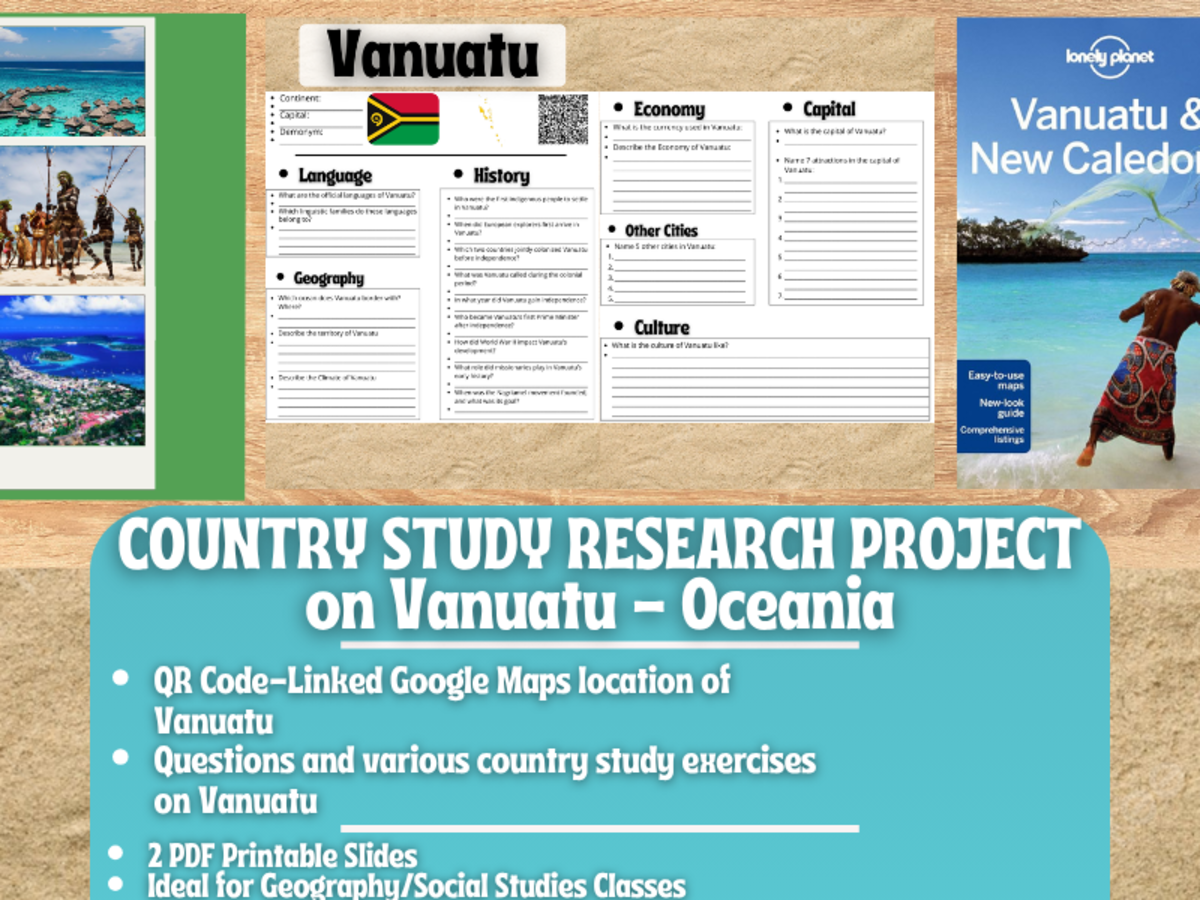 An educational teaching resource from Learning with Alan entitled Country Study Research Project - Vanuatu - Social Studies - Oceania downloadable at Teach Simple.