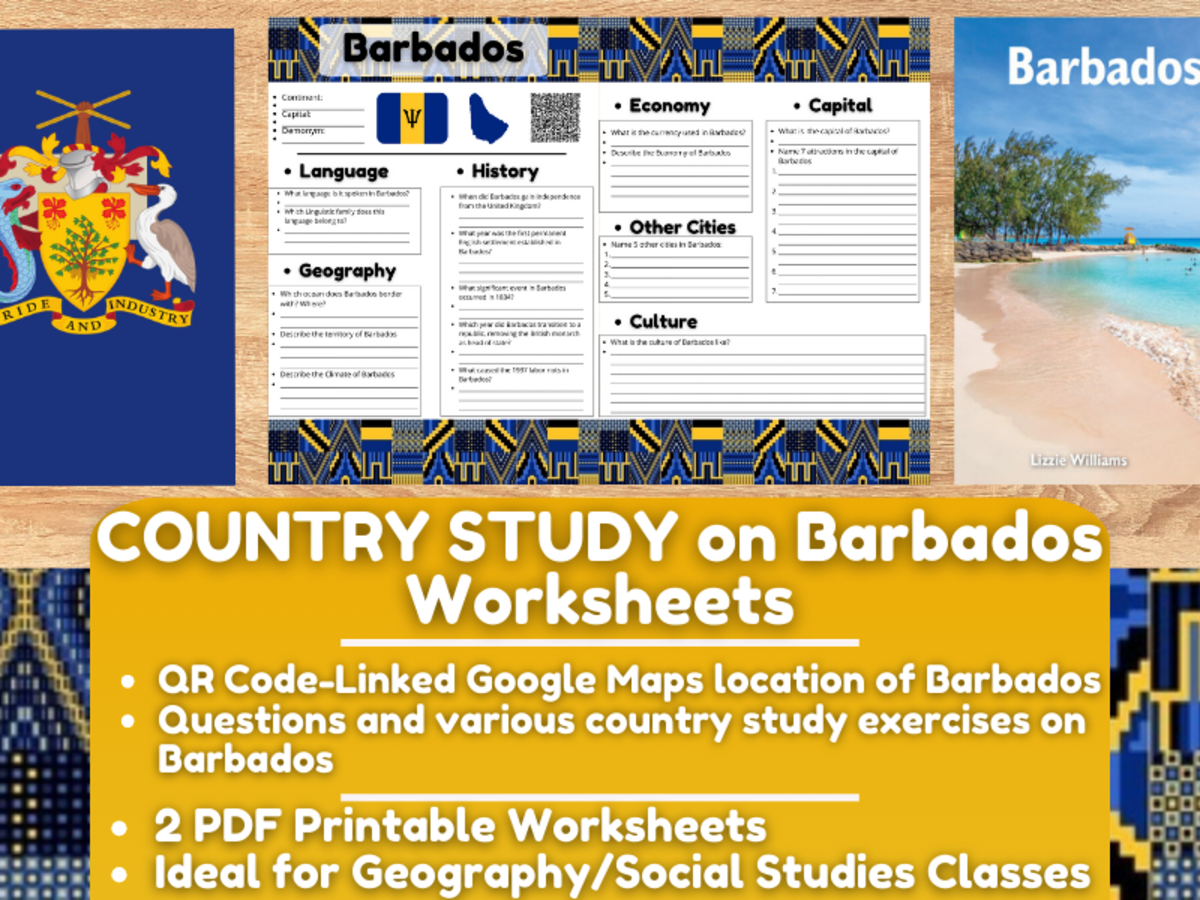 An educational teaching resource from Learning with Alan entitled Country Study Worksheets on Barbados - Caribbeans - North America downloadable at Teach Simple.