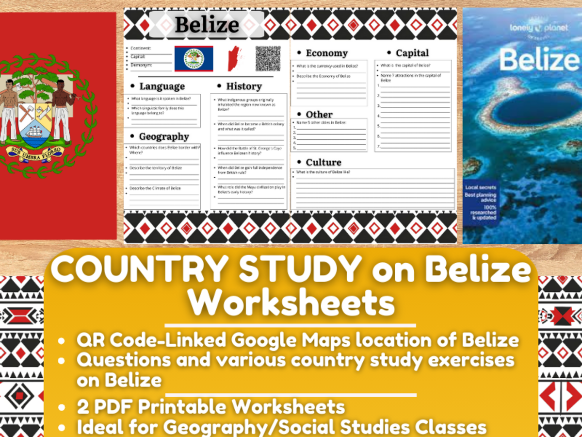 An educational teaching resource from Learning with Alan entitled Country Study Worksheets on Belize - Central America downloadable at Teach Simple.