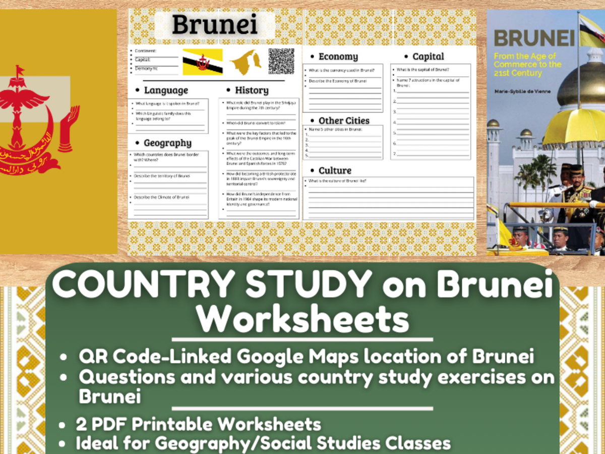 An educational teaching resource from Learning with Alan entitled Country Study Worksheets on Brunei - Southeast Asia downloadable at Teach Simple.