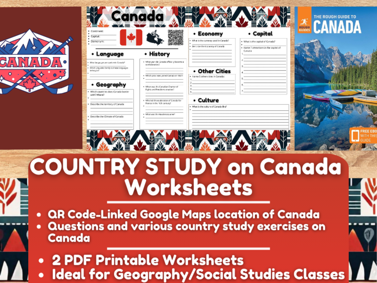An educational teaching resource from Learning with Alan entitled Country Study Worksheets on Canada - North America downloadable at Teach Simple.