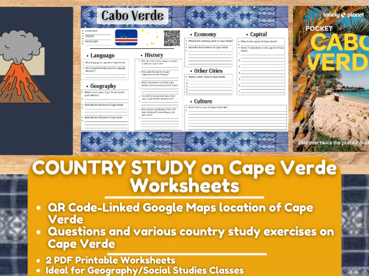 An educational teaching resource from Learning with Alan entitled Country Study Worksheets on Cape Verde - Africa downloadable at Teach Simple.