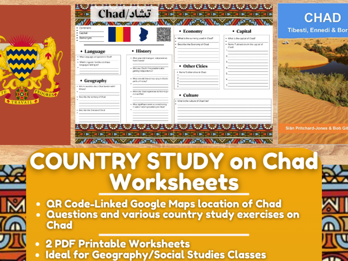 An educational teaching resource from Learning with Alan entitled Country Study Worksheets on Chad - Africa downloadable at Teach Simple.