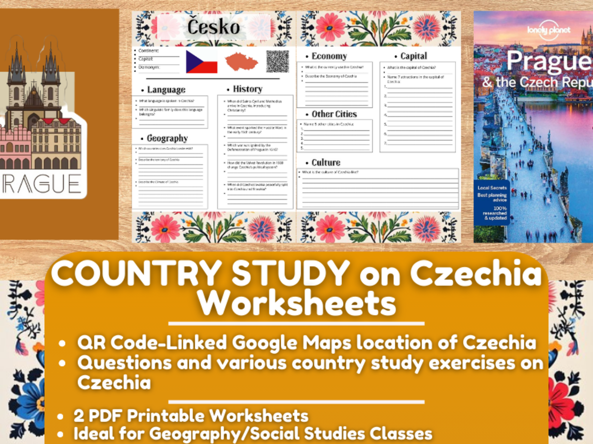 An educational teaching resource from Learning with Alan entitled Country Study Worksheets on Czechia - Europe downloadable at Teach Simple.