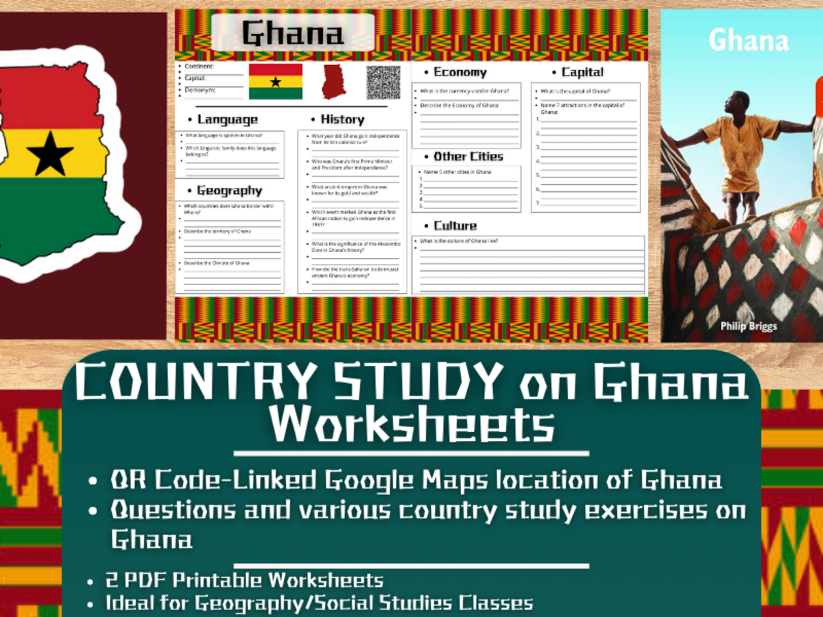 An educational teaching resource from Learning with Alan entitled Country Study Worksheets on Ghana downloadable at Teach Simple.