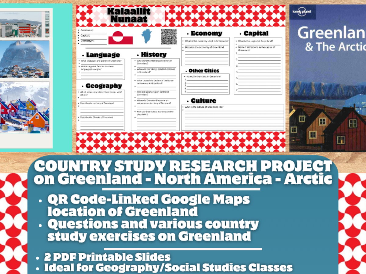 An educational teaching resource from Learning with Alan entitled Country Study Worksheets on Greenland - North America - Arctic downloadable at Teach Simple.