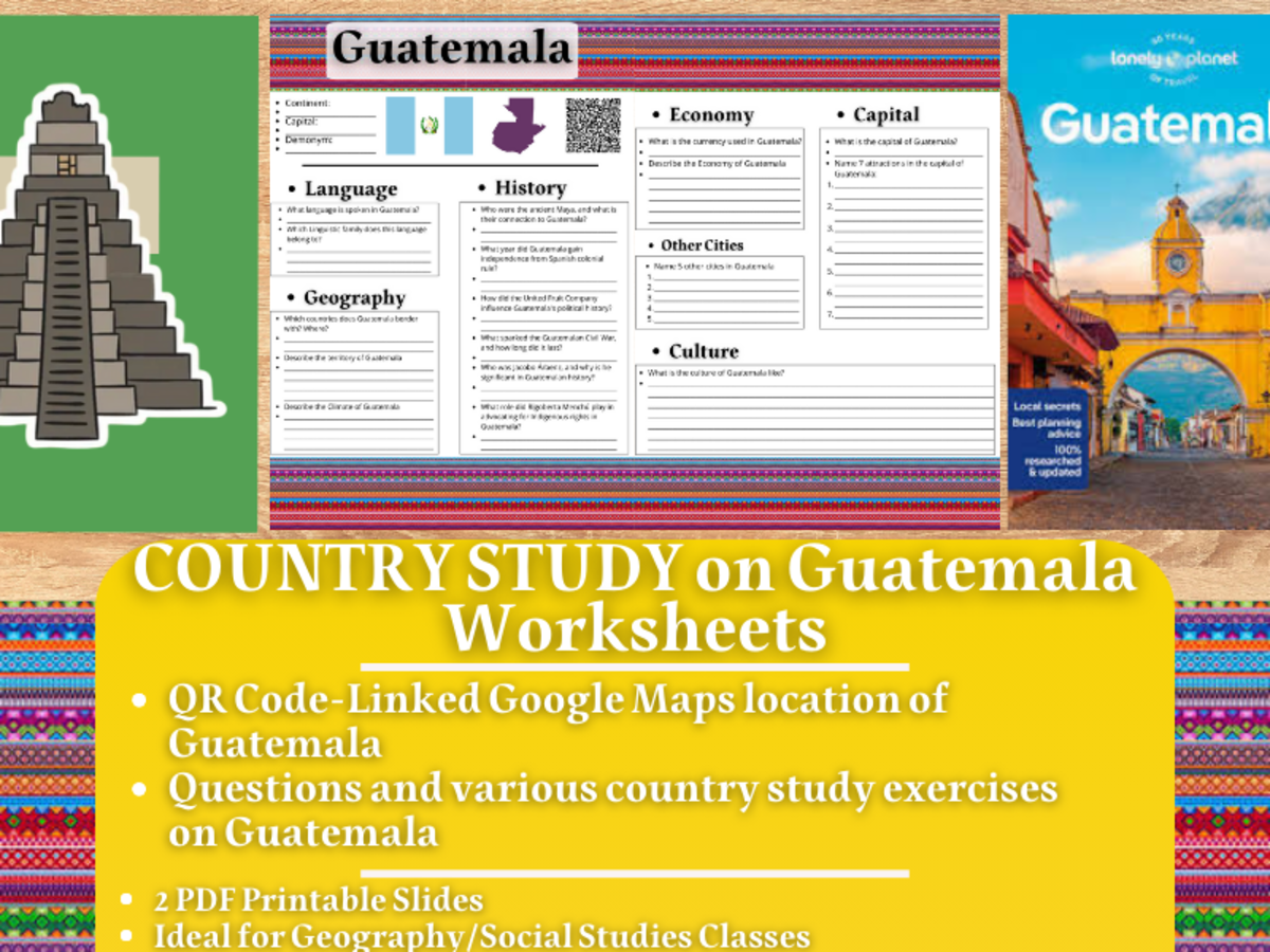 An educational teaching resource from Learning with Alan entitled Country Study Worksheets on Guatemala - Central America downloadable at Teach Simple.