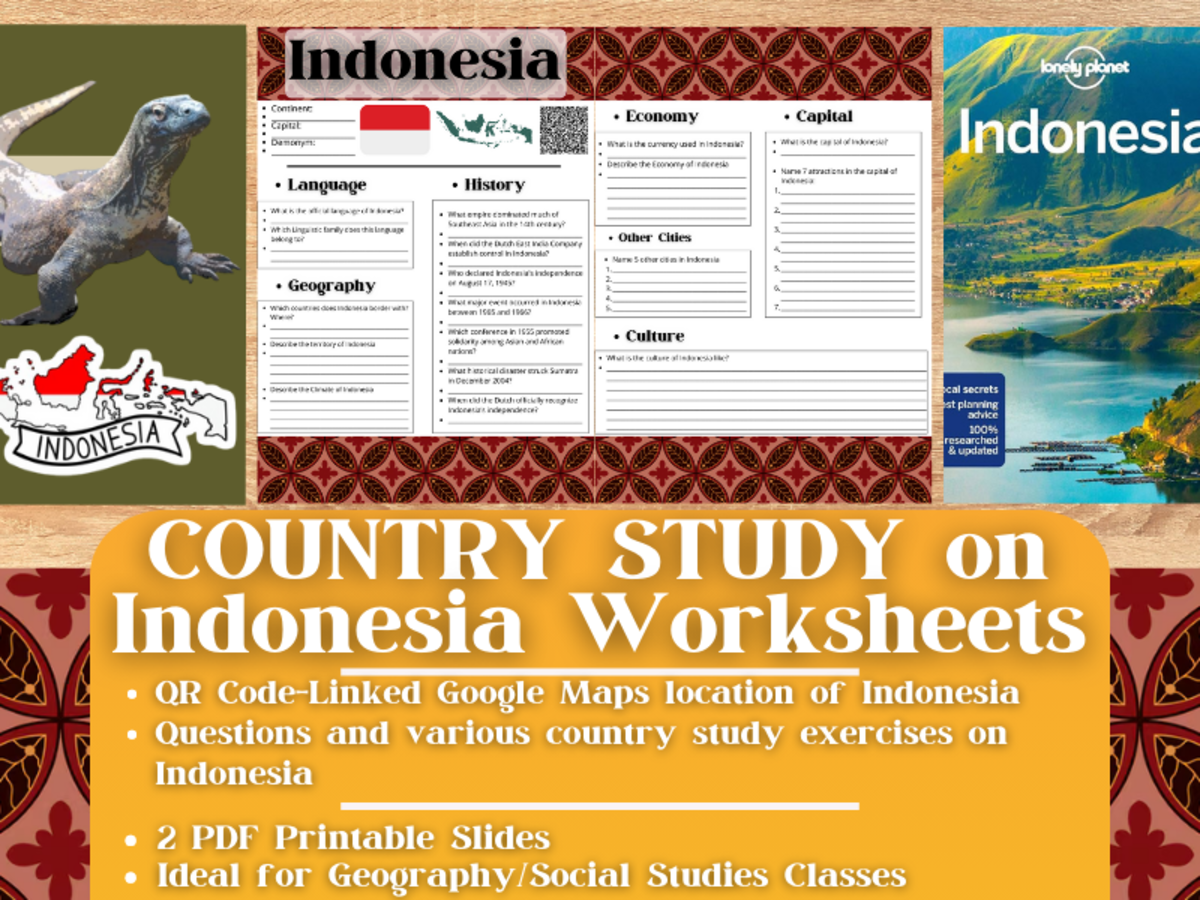 An educational teaching resource from Learning with Alan entitled Country Study Worksheets on Indonesia - Southeast Asia downloadable at Teach Simple.