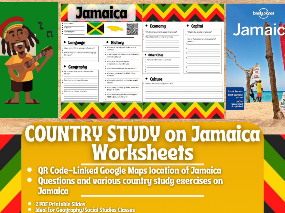 An educational teaching resource from Learning with Alan entitled Country Study Worksheets on Jamaica - Caribbeans downloadable at Teach Simple.
