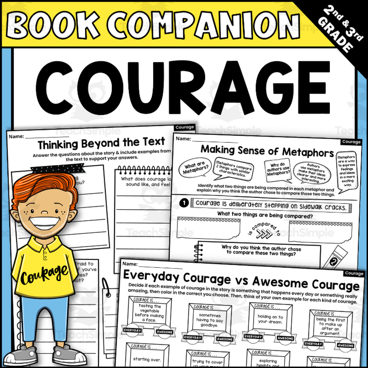 An educational teaching resource from Creatively Gifted entitled Courage by Bernard Waber Interactive Read-Aloud Activities and Book Co downloadable at Teach Simple.