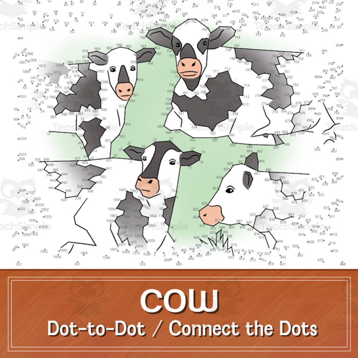 An educational teaching resource from Tim's Printables entitled Cow Extreme Connect the Dots / Dot-to-Dot - 1075 Dots! downloadable at Teach Simple.