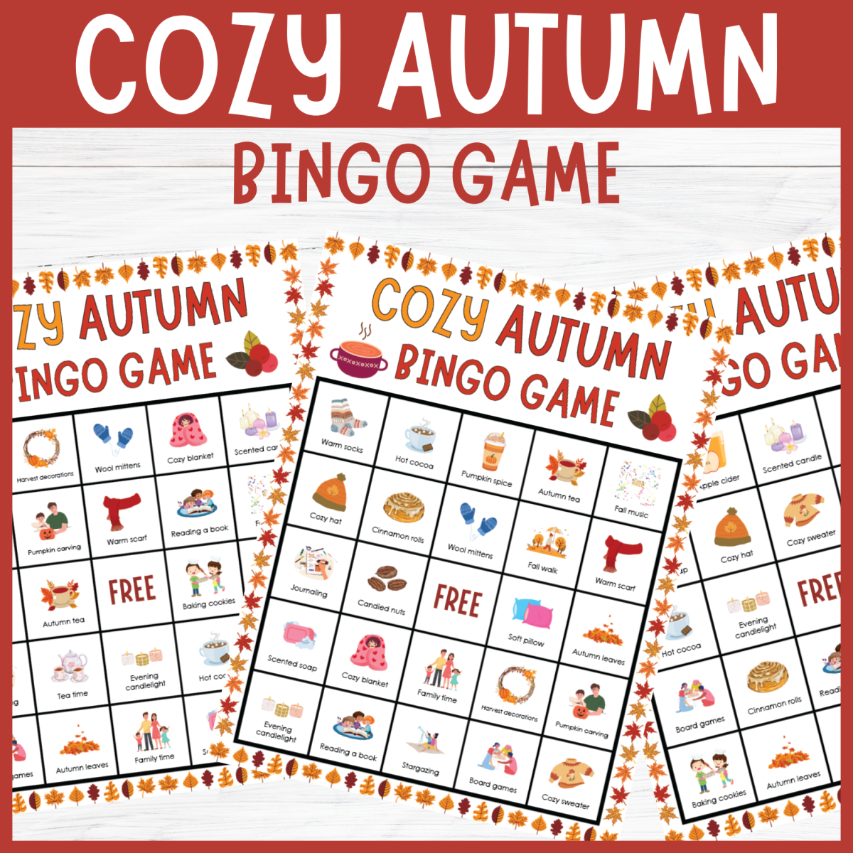 An educational teaching resource from Perfect_Printables entitled Cozy Autumn Bingo Game, Fall Bingo Classroom Activities For kids downloadable at Teach Simple.