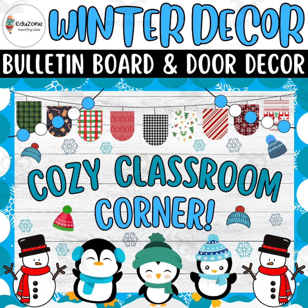An educational teaching resource from Style Your Classroom entitled Cozy Classroom Corner!: Christmas Bulletin Board & Door Decor kit downloadable at Teach Simple.