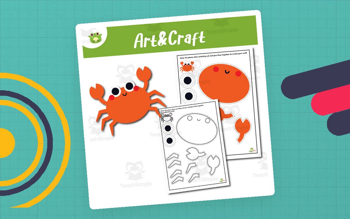 An educational teaching resource from EasyHop entitled Crab Art & Craft Printable – Cut, Color, and Build Activity | Sea Anim downloadable at Teach Simple.