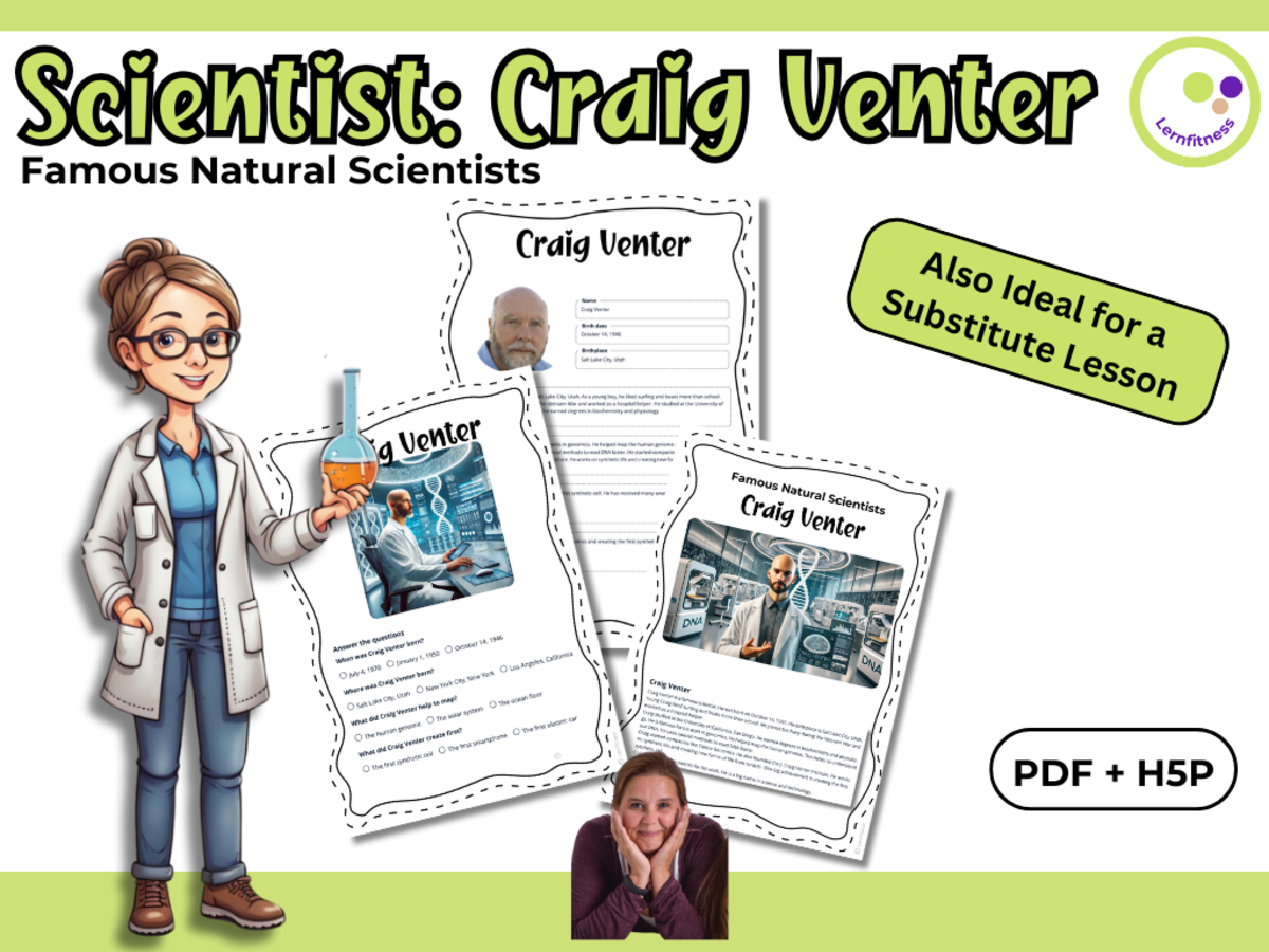 An educational teaching resource from Lernfitness entitled Craig Venter – Fact Sheet, Quiz & Interactive PDF incl. H5P downloadable at Teach Simple.