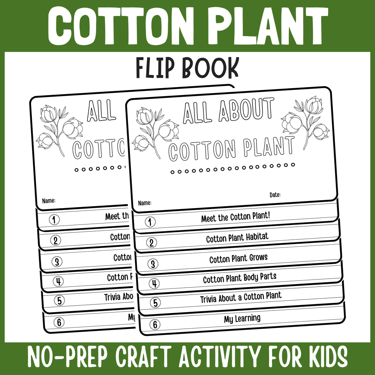 An educational teaching resource from Perfect_Printables entitled Cotton Plant Flipbook Craft Botany Science Study writing activities downloadable at Teach Simple.