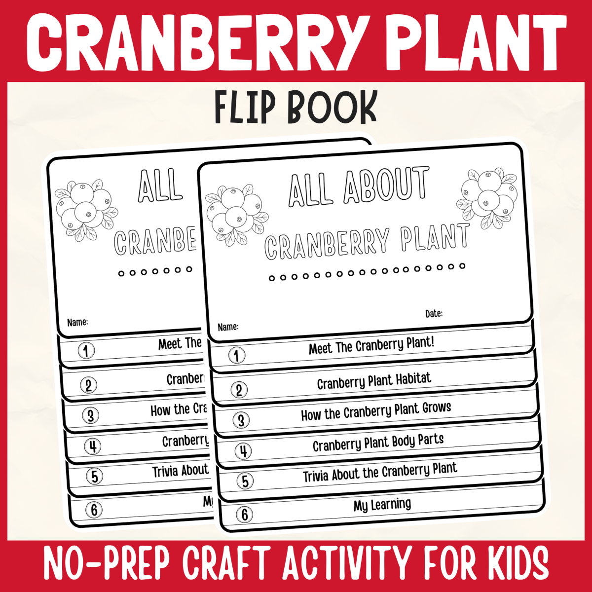 An educational teaching resource from Perfect_Printables entitled Cranberry Plant Flipbook Craft DIY Botany Science Study Writing Prompt downloadable at Teach Simple.