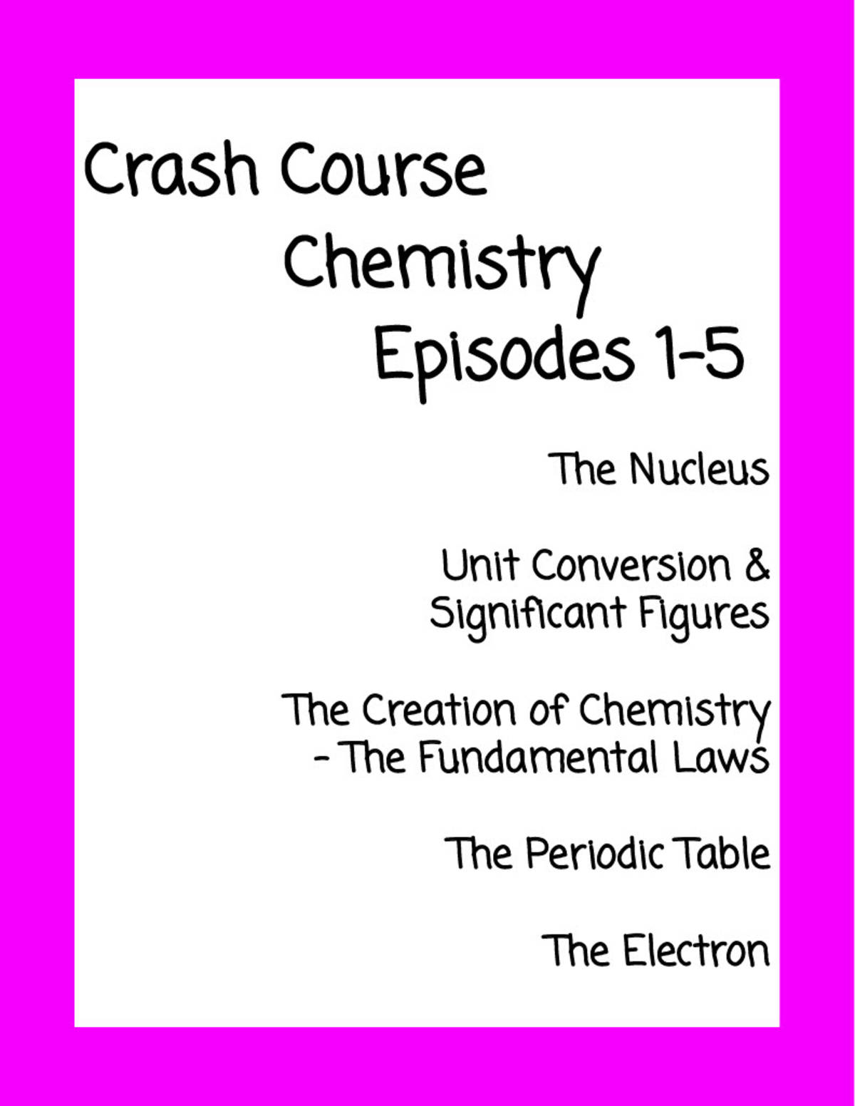 An educational teaching resource from Karen Maxson entitled Crash Course Chemistry Episodes 1–5 Guide downloadable at Teach Simple.