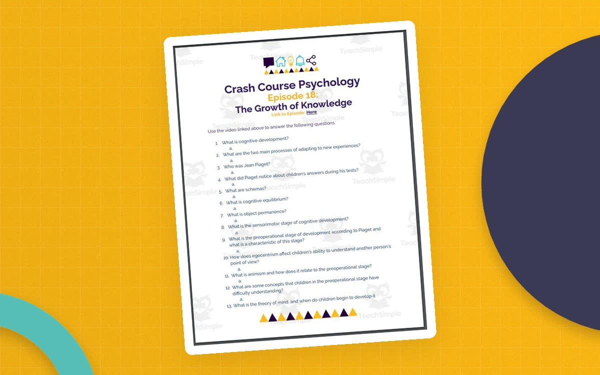 An educational teaching resource from Ed Dynamic entitled Crash Course Psychology #18: The Growth of Knowledge downloadable at Teach Simple.
