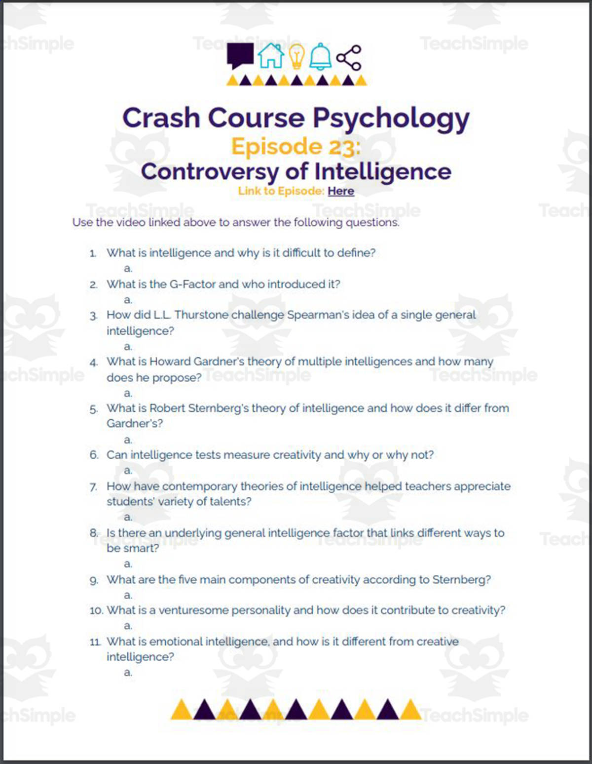 An educational teaching resource from Ed Dynamic entitled Crash Course Psychology #23: Controversy of Intelligence downloadable at Teach Simple.