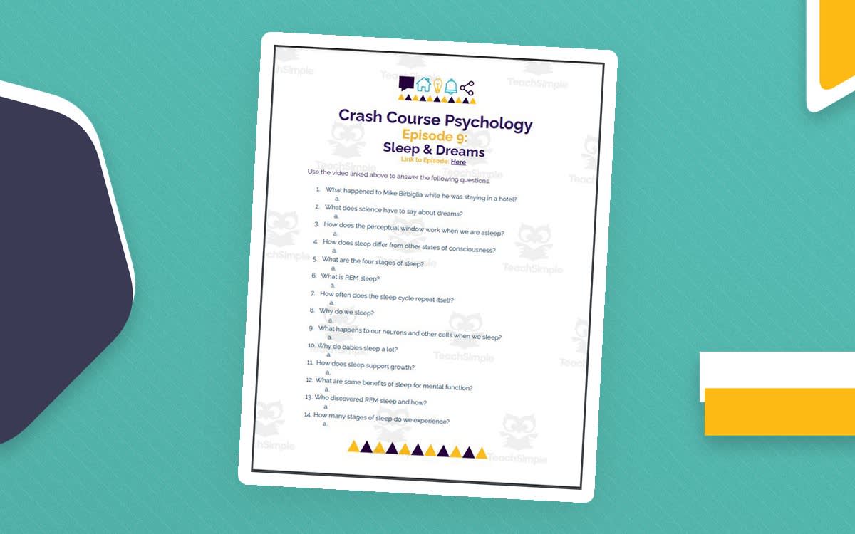 An educational teaching resource from Ed Dynamic entitled Crash Course Psychology #9: Sleep & Dreams downloadable at Teach Simple.