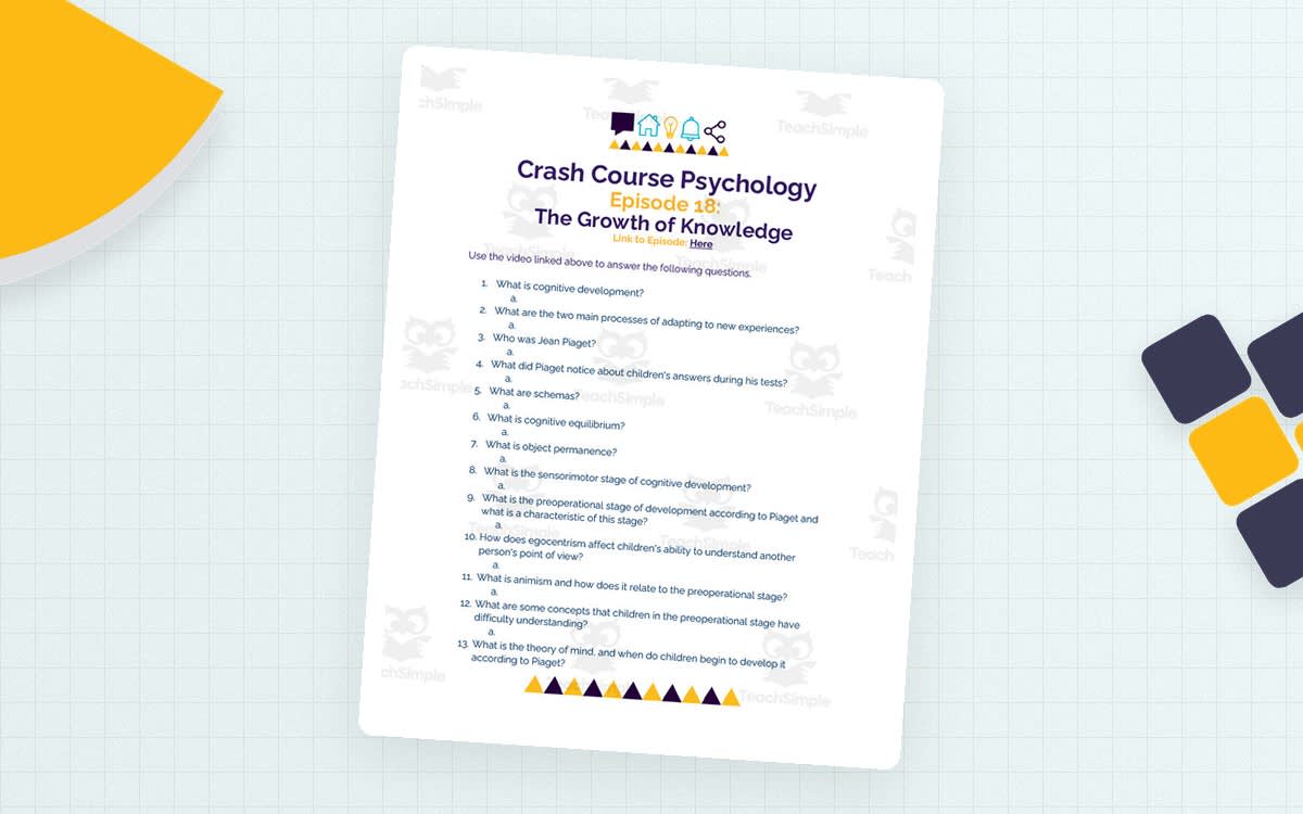 An educational teaching resource from Ed Dynamic entitled Crash Course Psychology Worksheet | 18 - The Growth of Knowledge downloadable at Teach Simple.