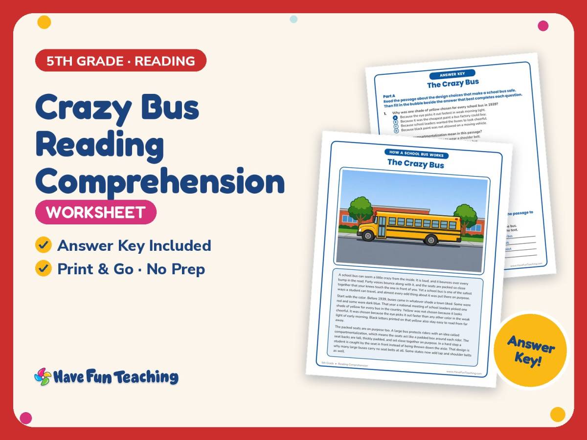 Crazy Bus Reading Comprehension Worksheet – 5th Grade Practice preview