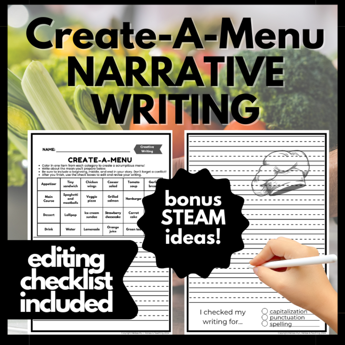 An educational teaching resource from Melissa Is Teaching entitled Create-A-Menu Writing Challenge downloadable at Teach Simple.