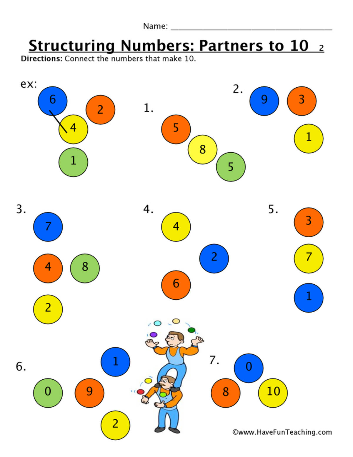 An educational teaching resource from Have Fun Teaching entitled Creating Numbers Partners to Ten Worksheet downloadable at Teach Simple.