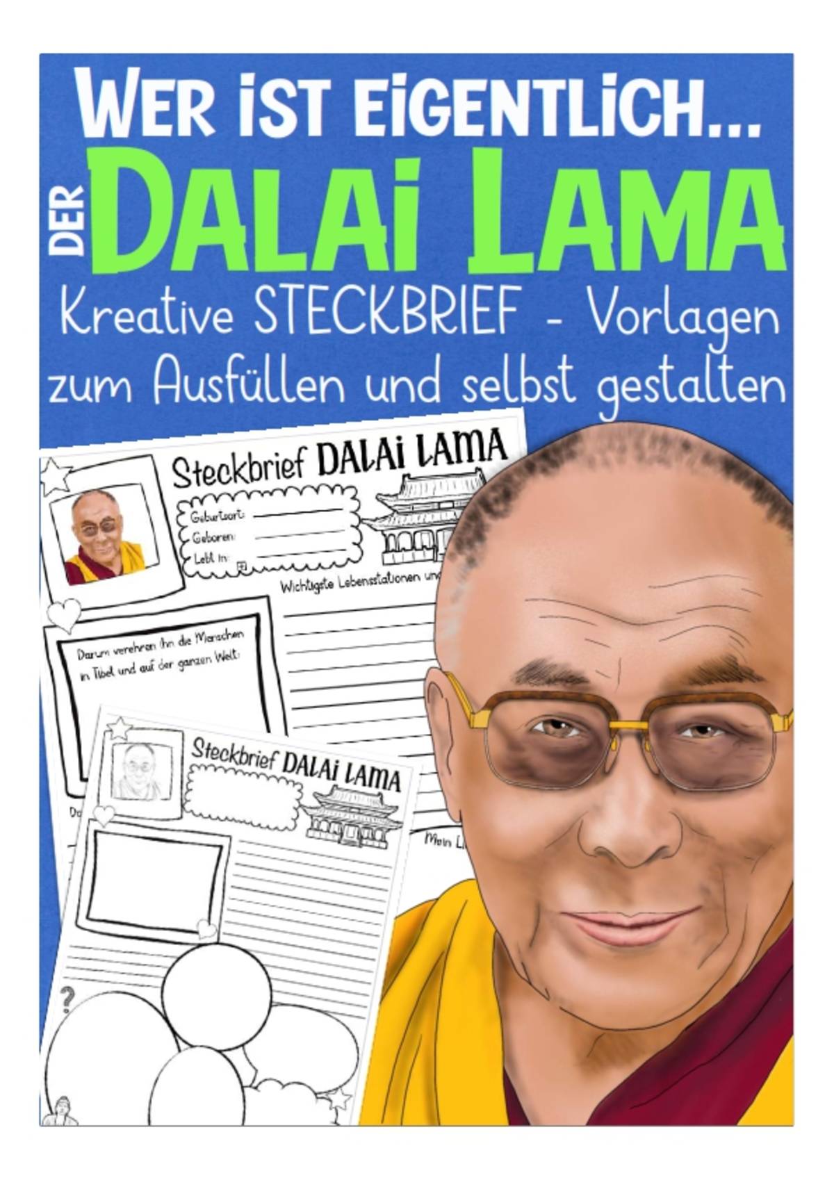 An educational teaching resource from Better Teaching Resources entitled Creative Fact File Worksheets: Who is Dalai Lama (German Version) downloadable at Teach Simple.