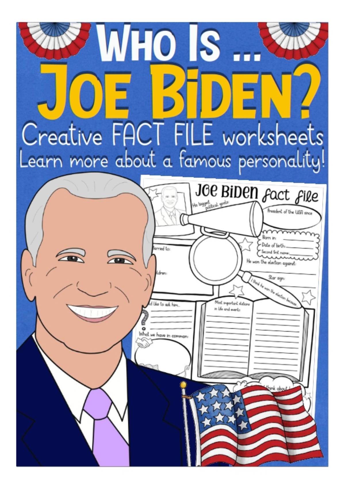 An educational teaching resource from Better Teaching Resources entitled Creative Fact File Worksheets: Who is Joe Biden? downloadable at Teach Simple.