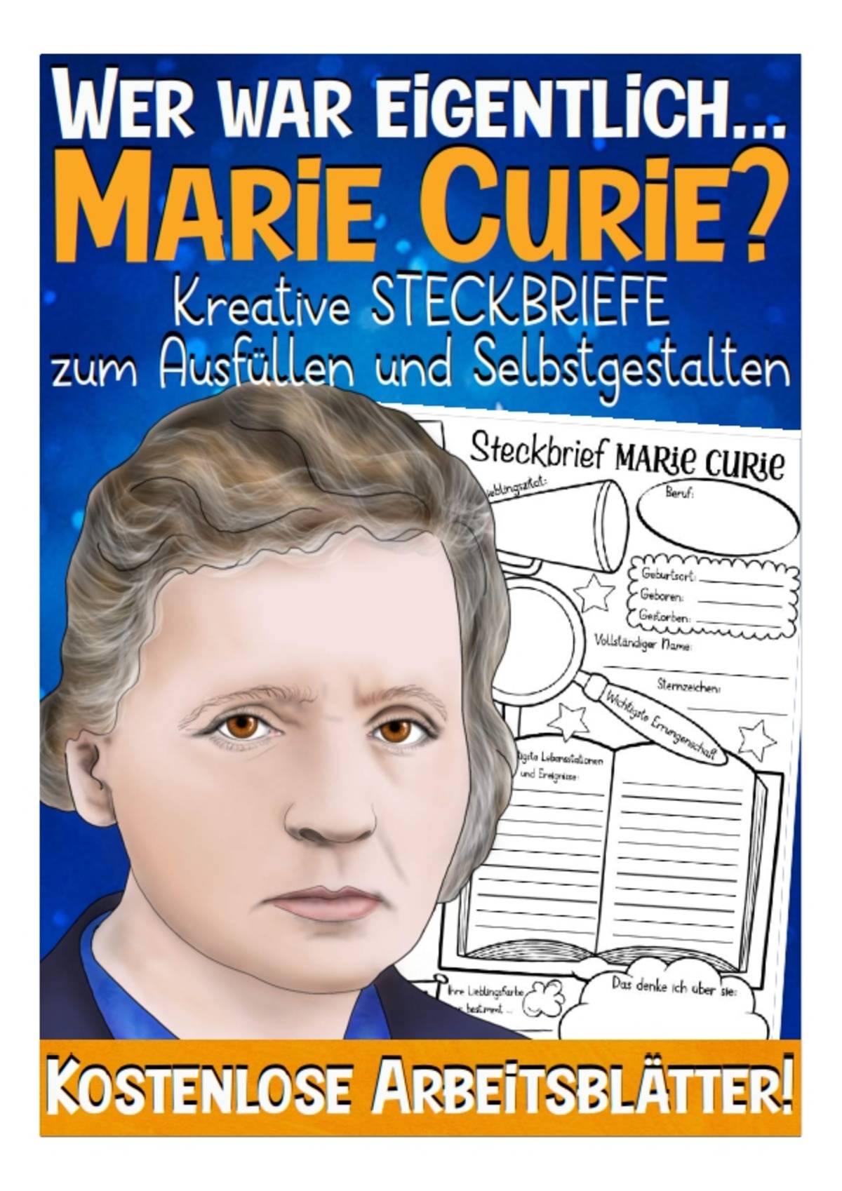 An educational teaching resource from Better Teaching Resources entitled Creative Fact File Worksheets: Who is Marie Curie (German Version) downloadable at Teach Simple.