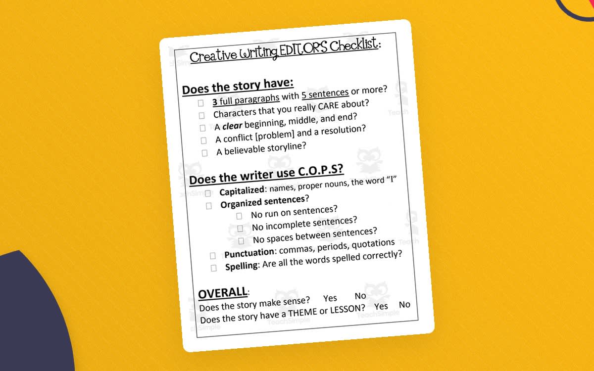 An educational teaching resource from The Language of Learning entitled Creative Writing Checklists downloadable at Teach Simple.