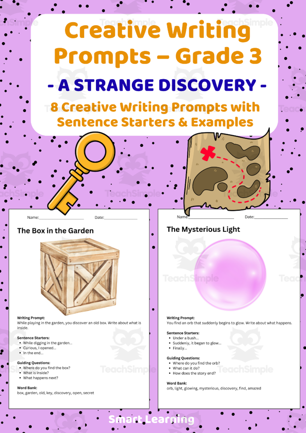 An educational teaching resource from Smart Learning Classroom entitled Creative Writing Prompts Grade 3 | A Strange Discovery downloadable at Teach Simple.