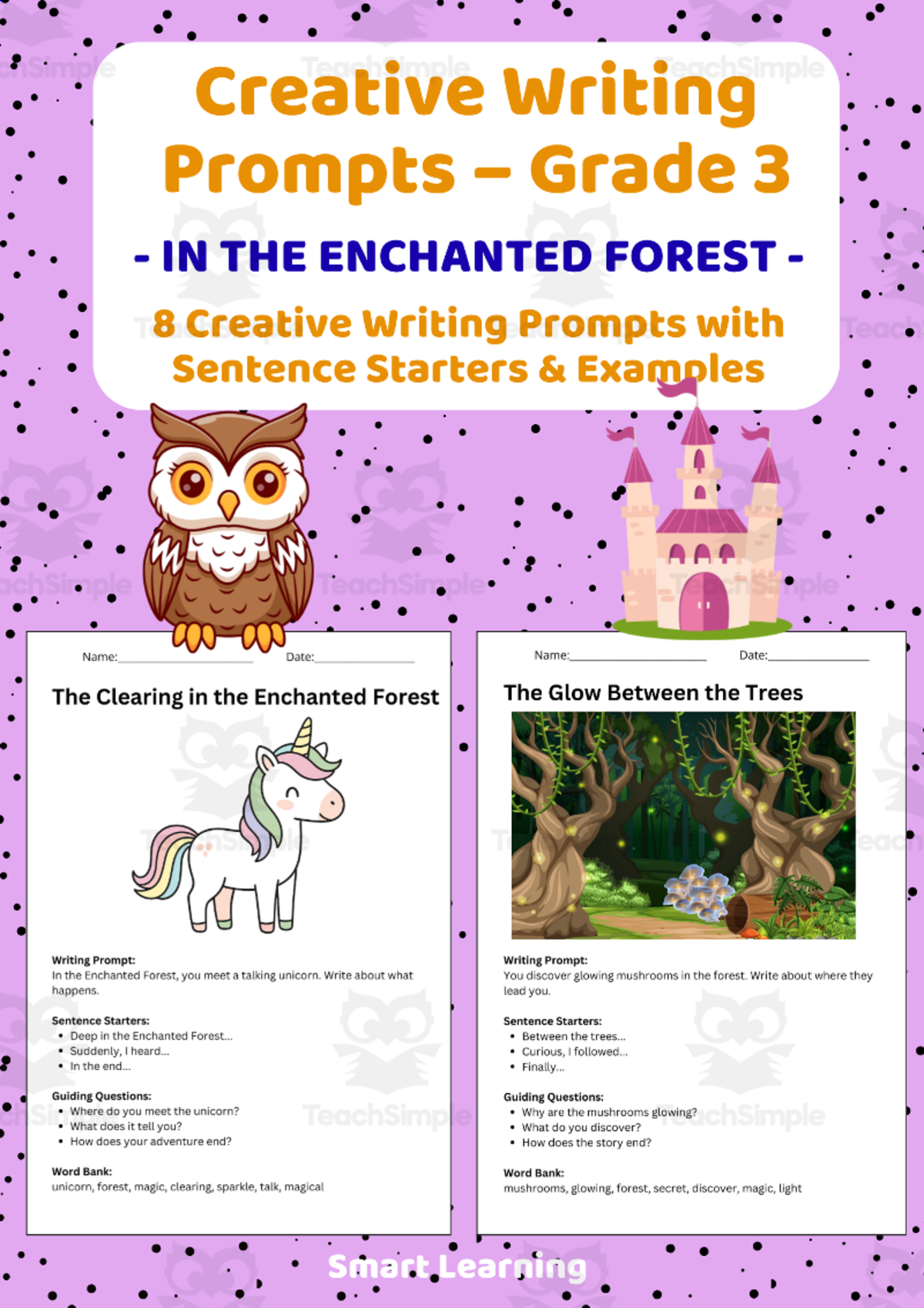 An educational teaching resource from Smart Learning Classroom entitled Creative Writing Prompts Grade 3 | In the Enchanted Forest downloadable at Teach Simple.