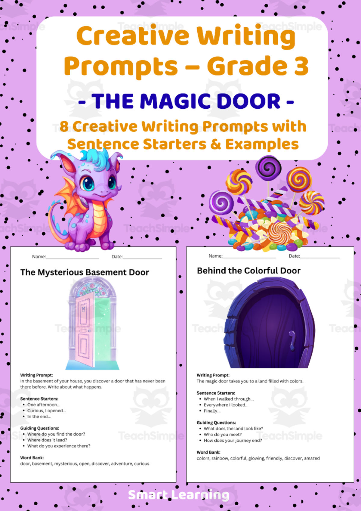 An educational teaching resource from Smart Learning Classroom entitled Creative Writing Prompts Grade 3 | The Magic Door downloadable at Teach Simple.