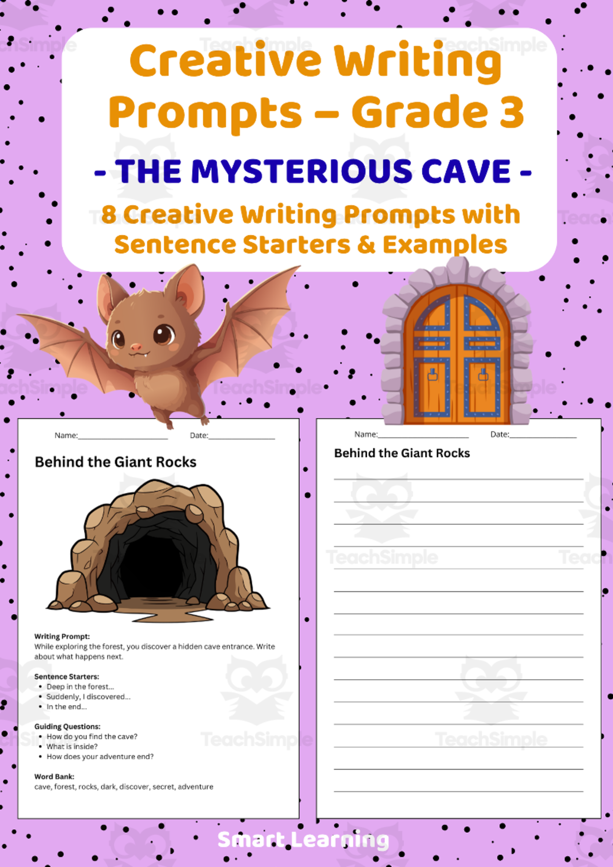 An educational teaching resource from Smart Learning Classroom entitled Creative Writing Prompts Grade 3 | The Mysterious Cave downloadable at Teach Simple.