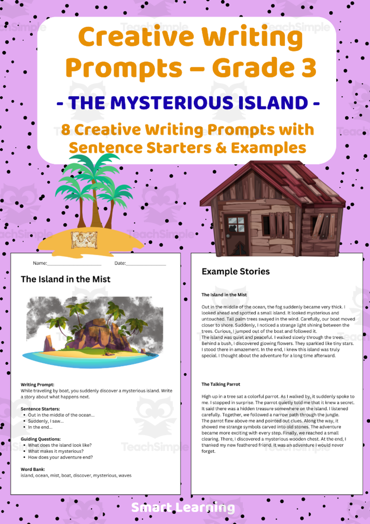 An educational teaching resource from Smart Learning Classroom entitled Creative Writing Prompts Grade 3 | The Mysterious Island downloadable at Teach Simple.