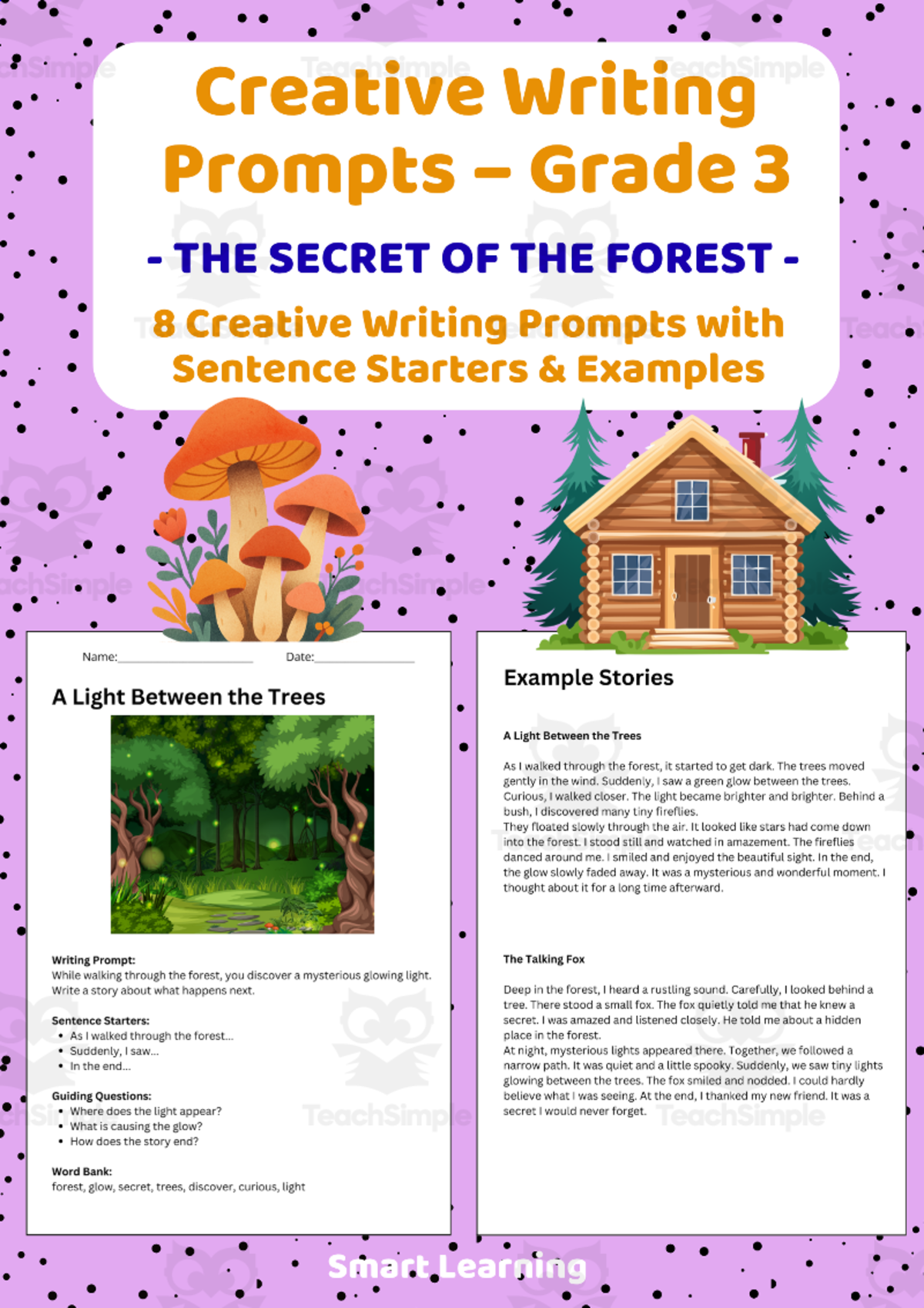 An educational teaching resource from Smart Learning Classroom entitled Creative Writing Prompts Grade 3 | The Secret of the Forest downloadable at Teach Simple.
