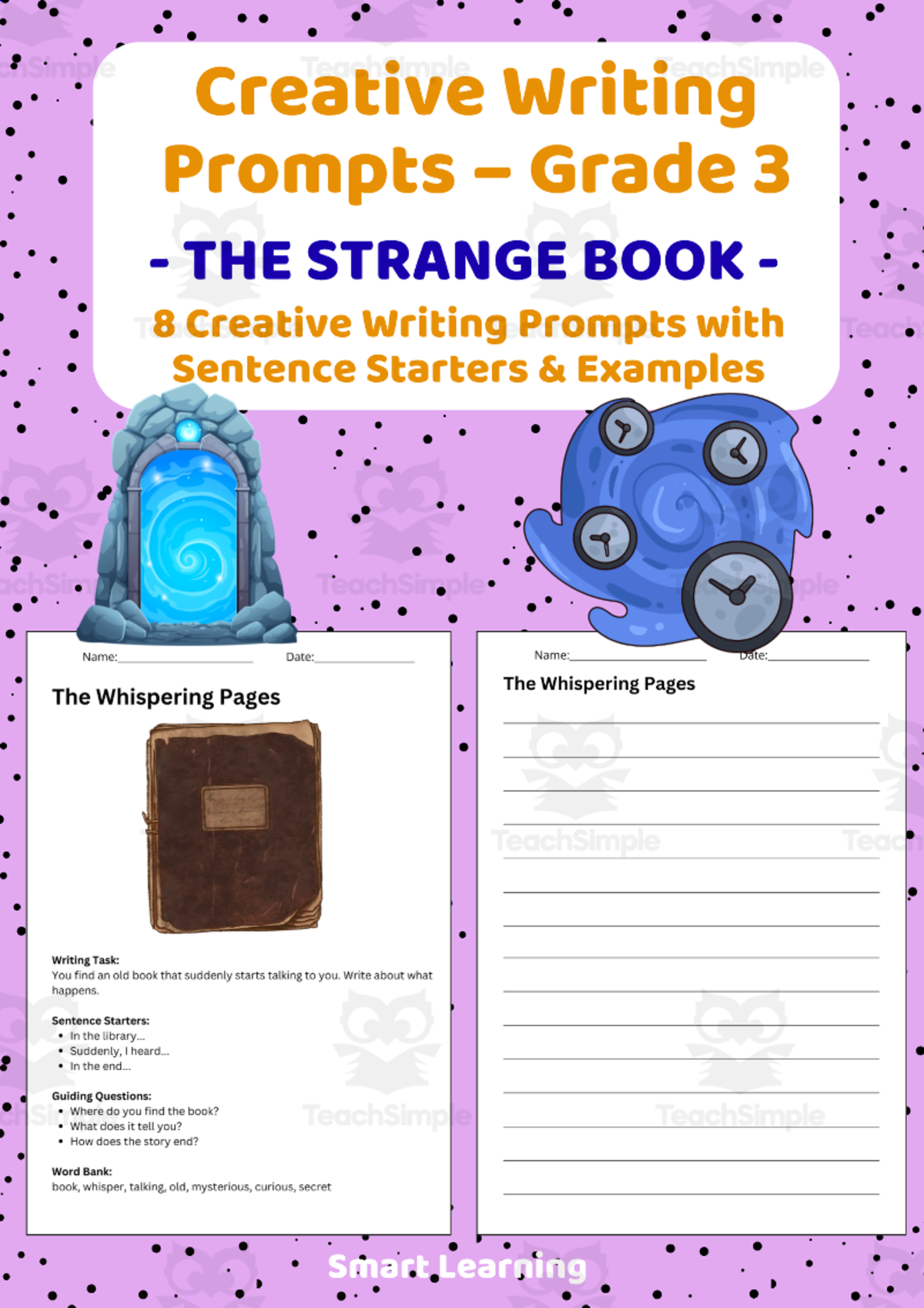 An educational teaching resource from Smart Learning Classroom entitled Creative Writing Prompts Grade 3 | The Strange Book downloadable at Teach Simple.