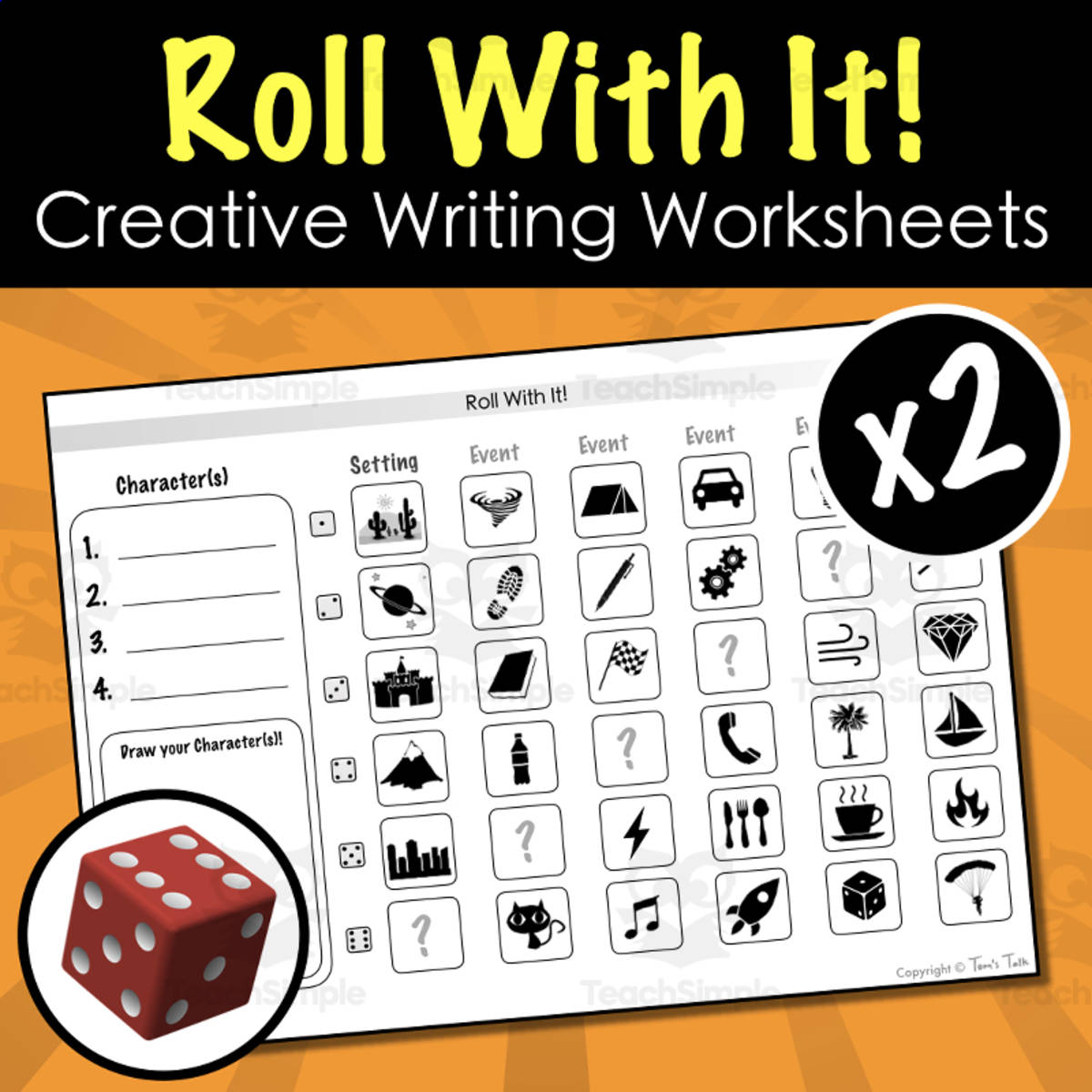 An educational teaching resource from Tom's Talk entitled Creative Writing Worksheets Game + Writing Paper downloadable at Teach Simple.
