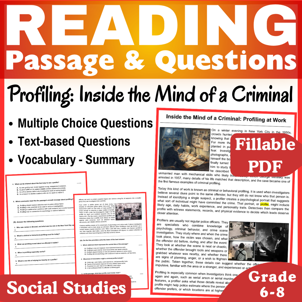 An educational teaching resource from CORED Education - Middle & High School entitled Criminal Profiling: Social Studies Reading Passage (Fillable PDF) downloadable at Teach Simple.