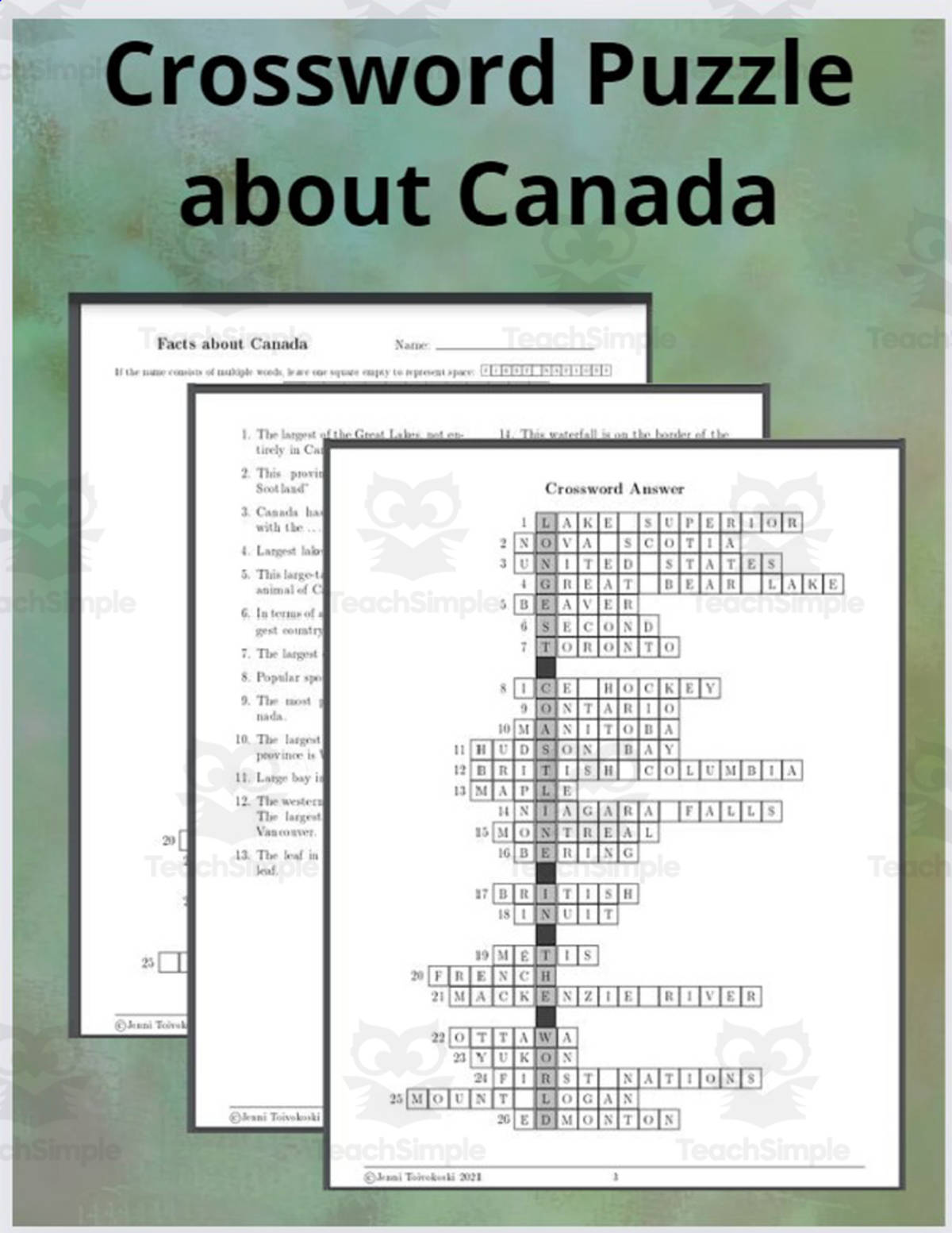 An educational teaching resource from TheBrightestKid entitled Crossword Puzzle about Canada downloadable at Teach Simple.