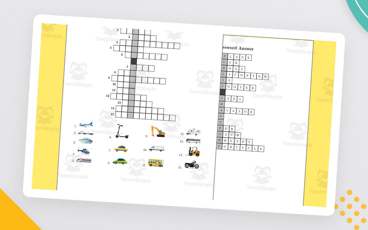 An educational teaching resource from TheBrightestKid entitled Crossword Puzzle about Vehicles downloadable at Teach Simple.