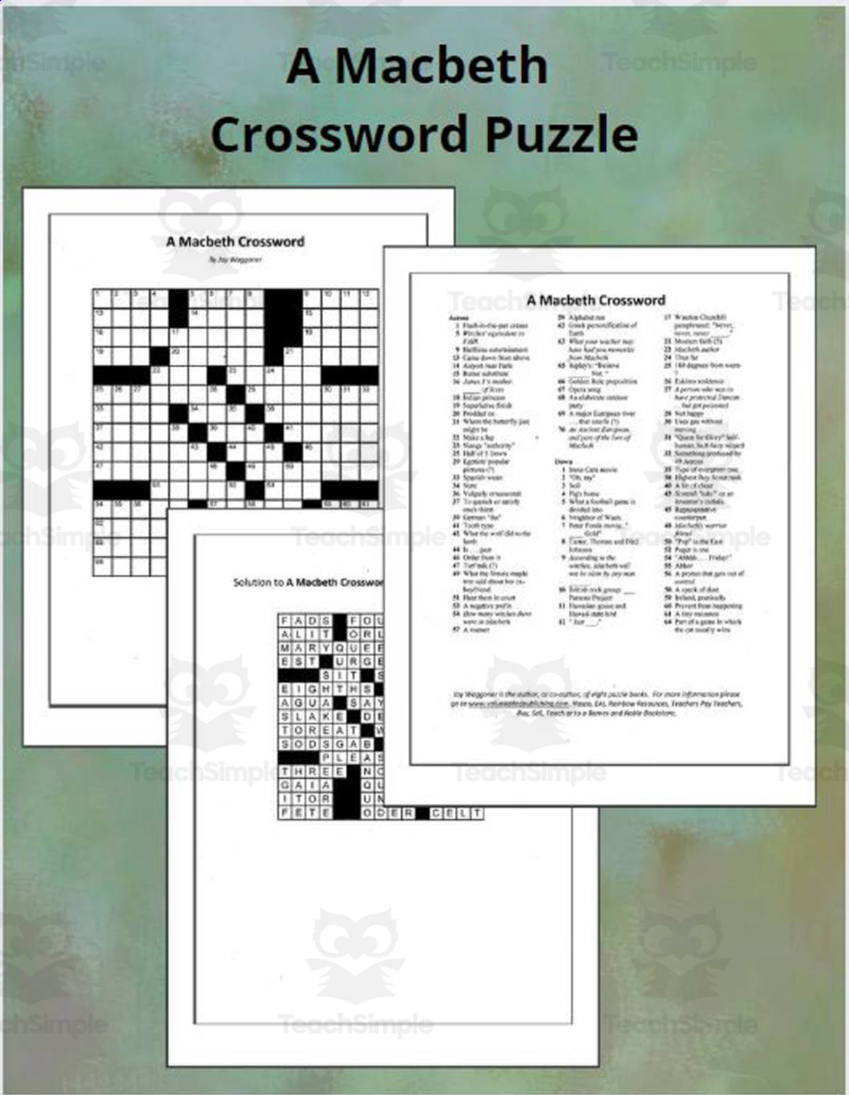 An educational teaching resource from Jay Waggoner entitled Crossword Puzzle: Macbeth downloadable at Teach Simple.