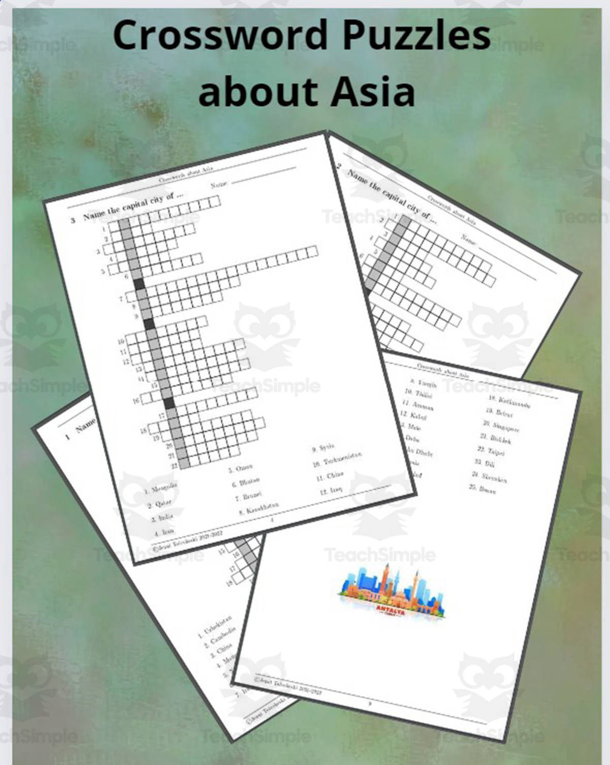 An educational teaching resource from TheBrightestKid entitled Crossword Puzzles about Asia downloadable at Teach Simple.
